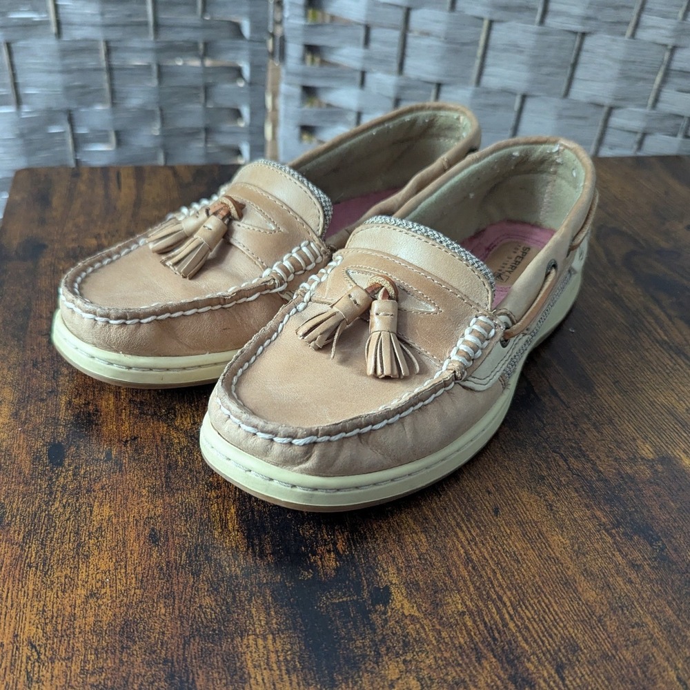 Sperry Boat Shoes Tan Leather Tassel Mesh Loafers 7M Boat Shoes Topsider Preppy
